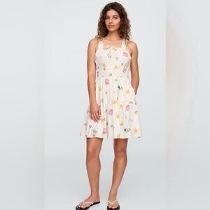 Gap NWT Smocked Tie Front Ditsy Shell Beachy Mini Dress Novelty Lobster medium